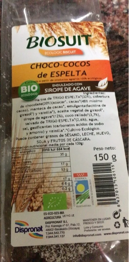 Choco-cocos de espelta