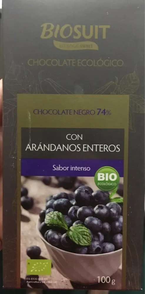 Chocolate ecológico negro con arándanos enteros