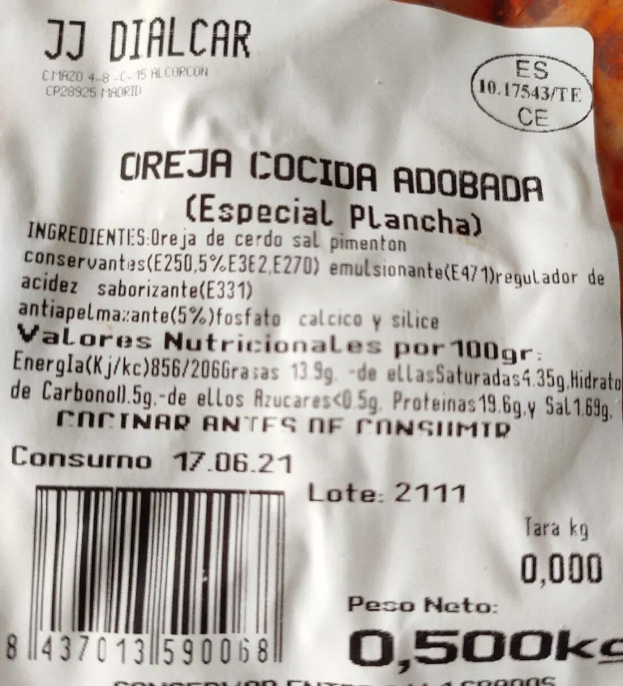 Oreja cocida adobada