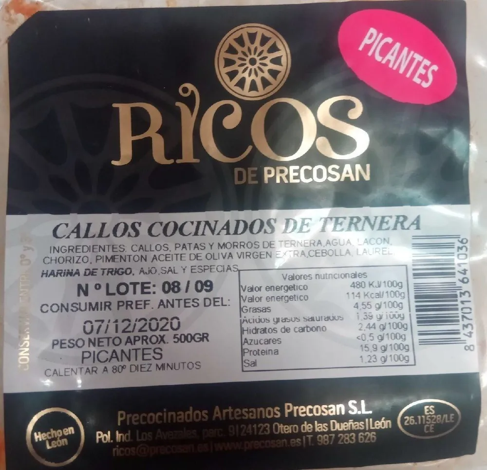 Callos cocinados de ternera