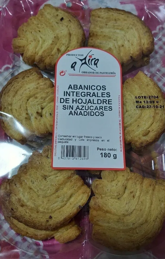 Abanicos integrales de hojaldre sin azúcares añadidos