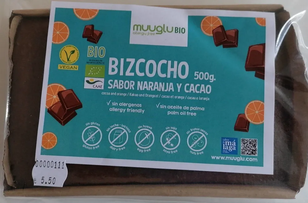 Bizcocho sabor naranja y cacao 500 g.