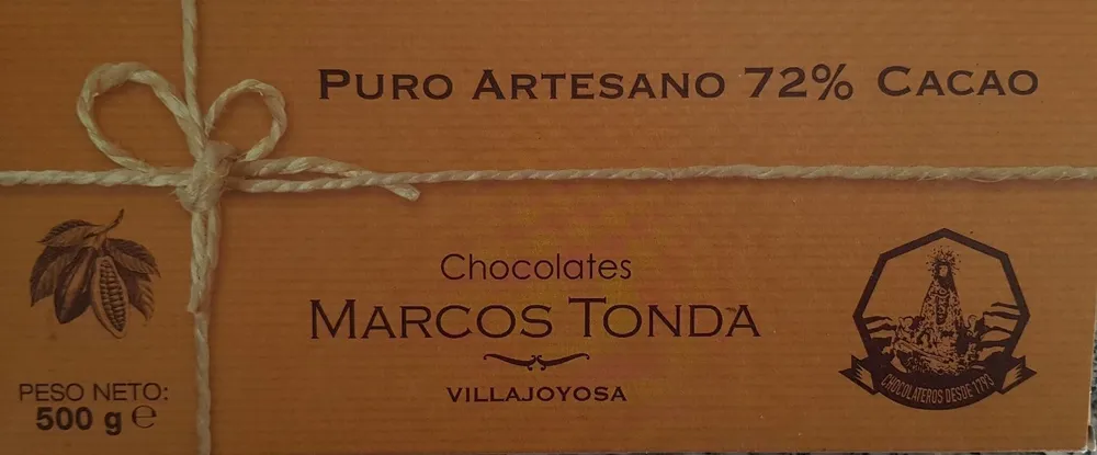 Chocolate puro artesano 72% cacao
