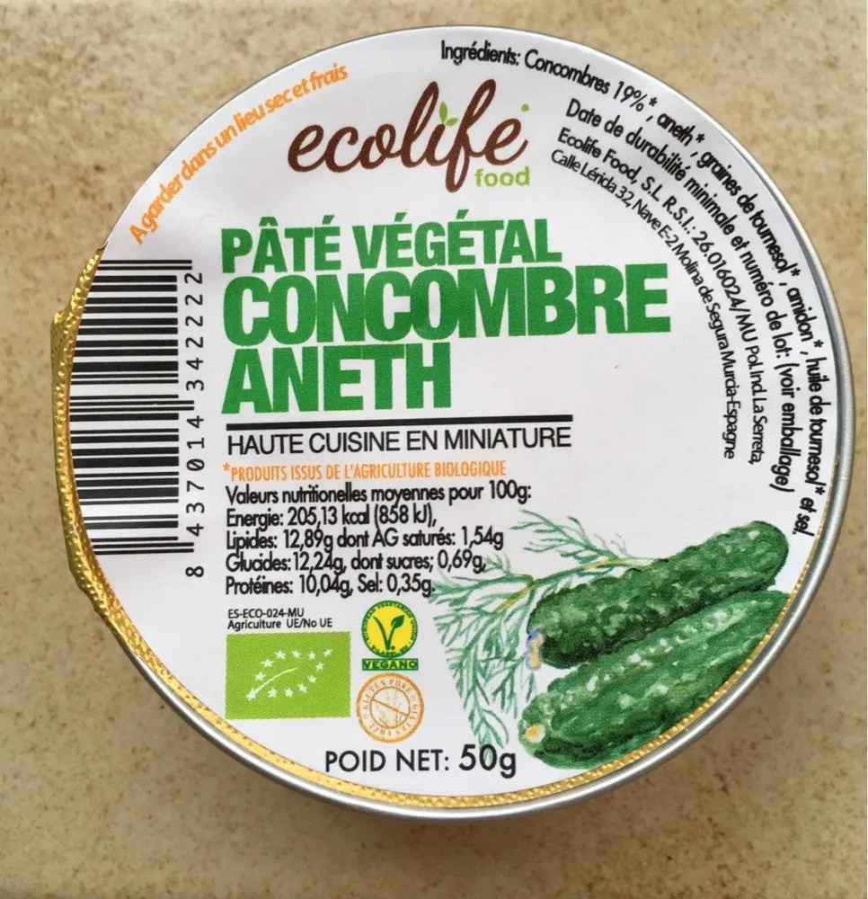 Pâté végétal concombres Aneth