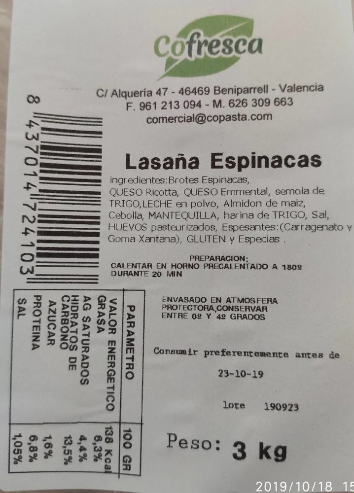 Lasaña espinacas