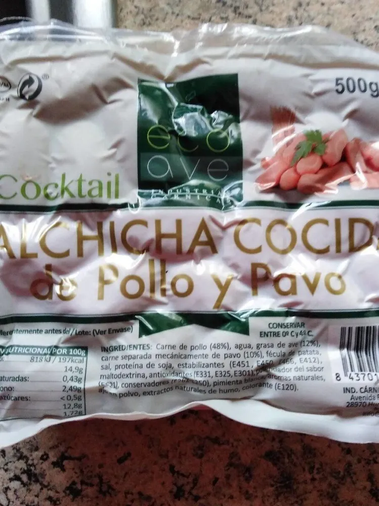 Salchicha cocida de pollo y pavo