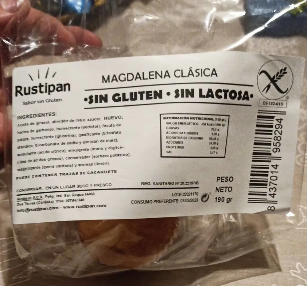 Magdalena clásica sin gluten y sin lactosa