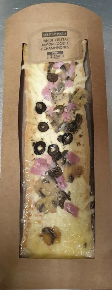Pan de cristal jamón cocido y champiñones
