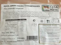 Pizza jamón cocido y champiñones