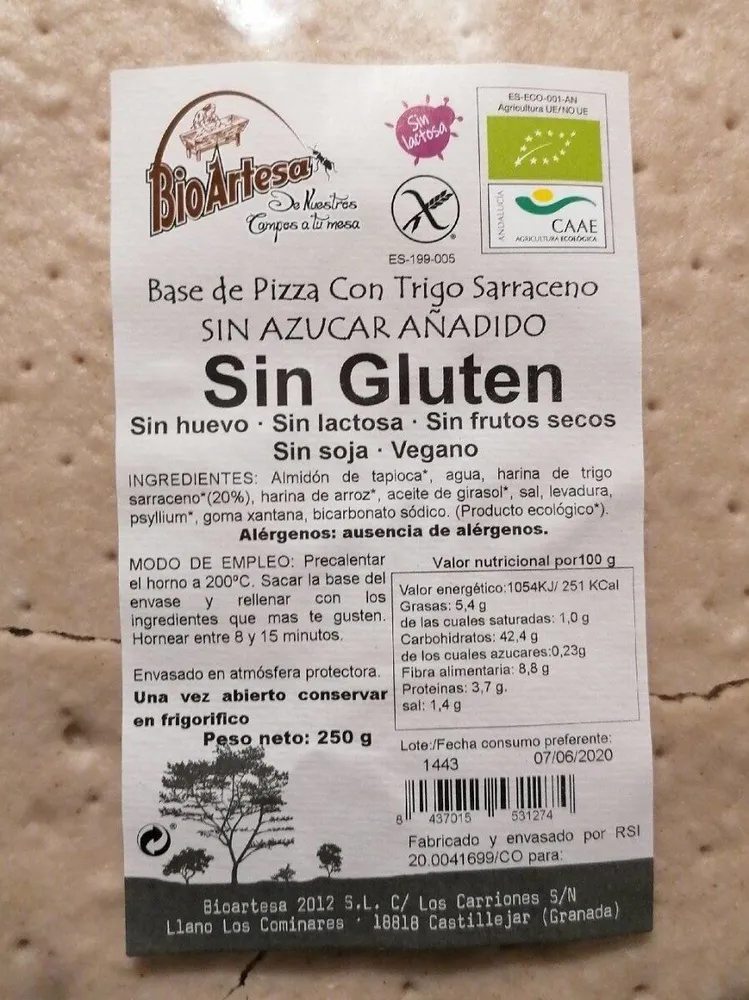 Base pizza con trigo sarraceno sin gluten