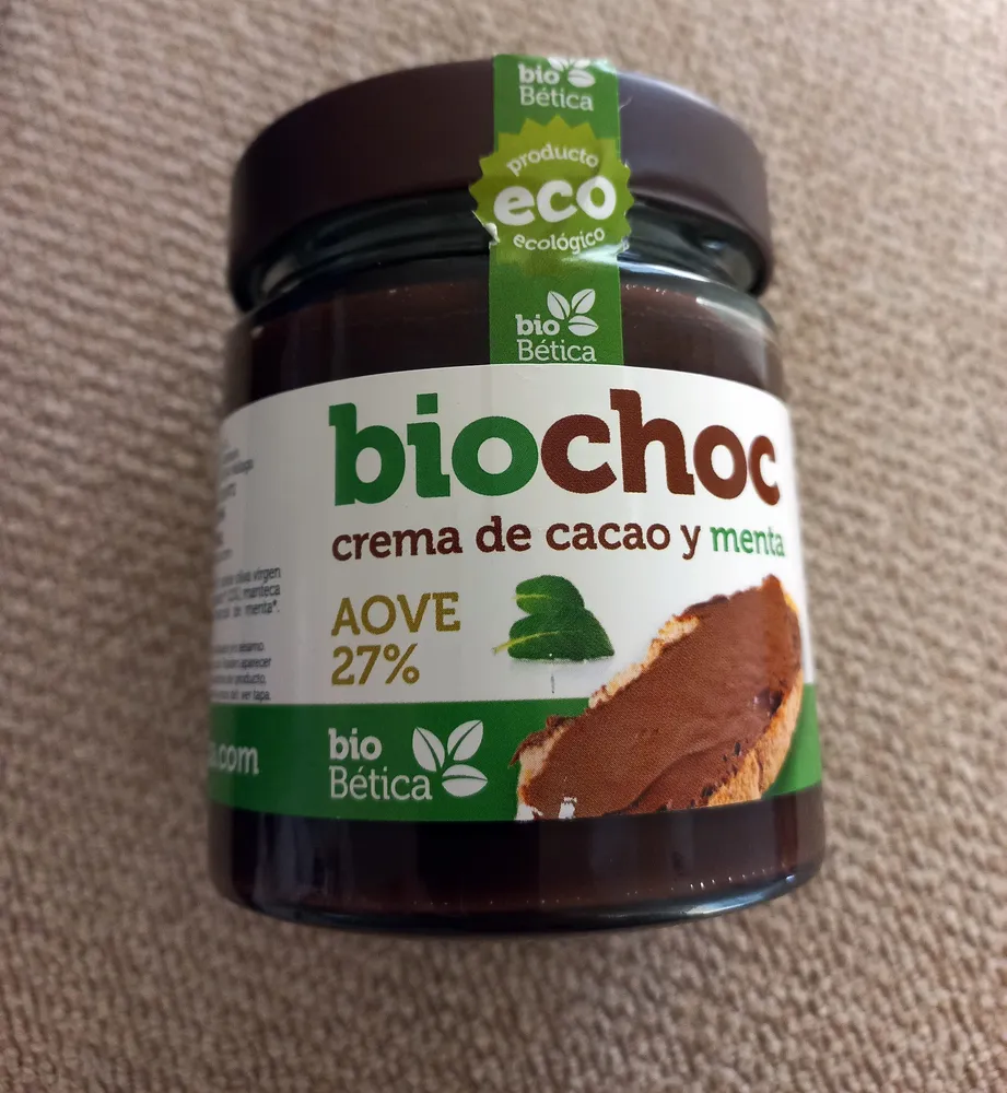 Biochoc crema de cacao y menta AOVE 27%