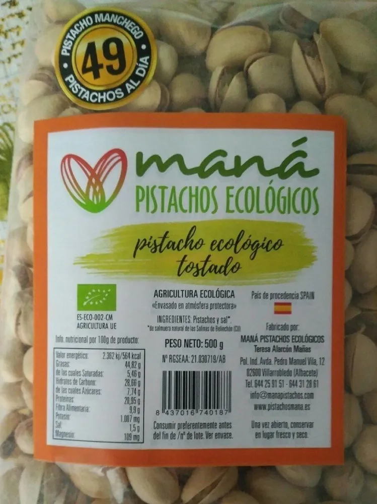 Maná Pistachos ecológicos tostado