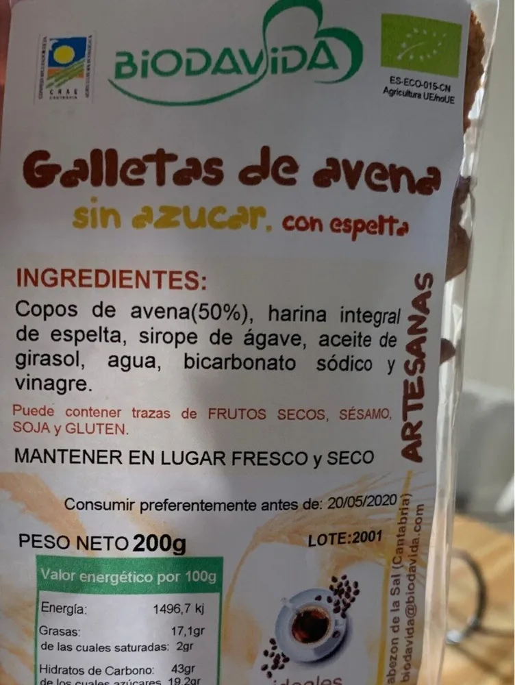 Galletas de avena sin azucar. Con espelta