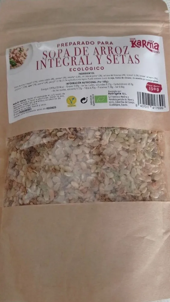 Sopa de arroz integral y setas