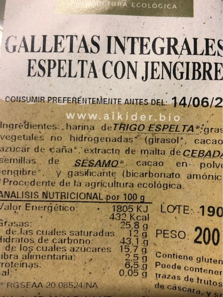 Galletas integrales espelta con jengibre