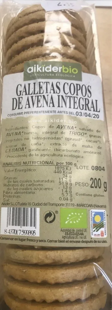 Galleta copos de avena