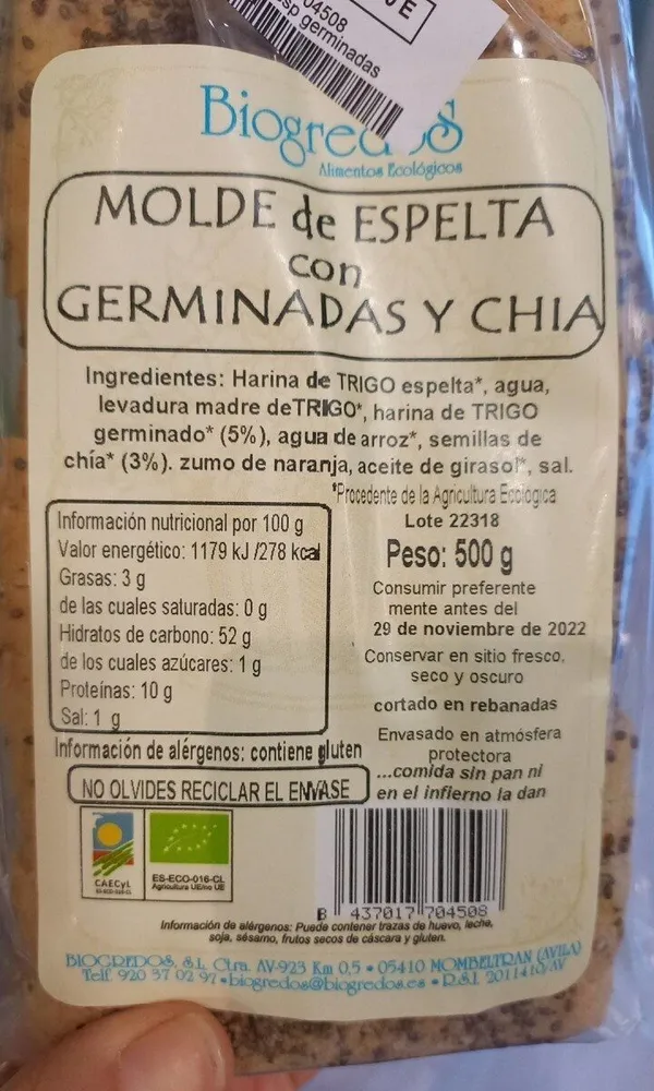Molde de espelta con germinadas y Chía