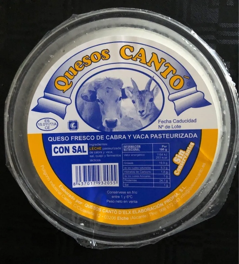 Queso fresco de cabra y vaca pasteurizada con sal