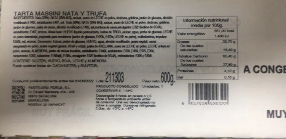 Tarta massini nata y trufa
