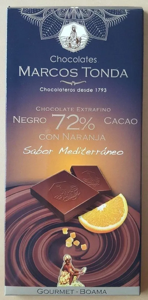 Chocolate negro 72% cacao con naranja