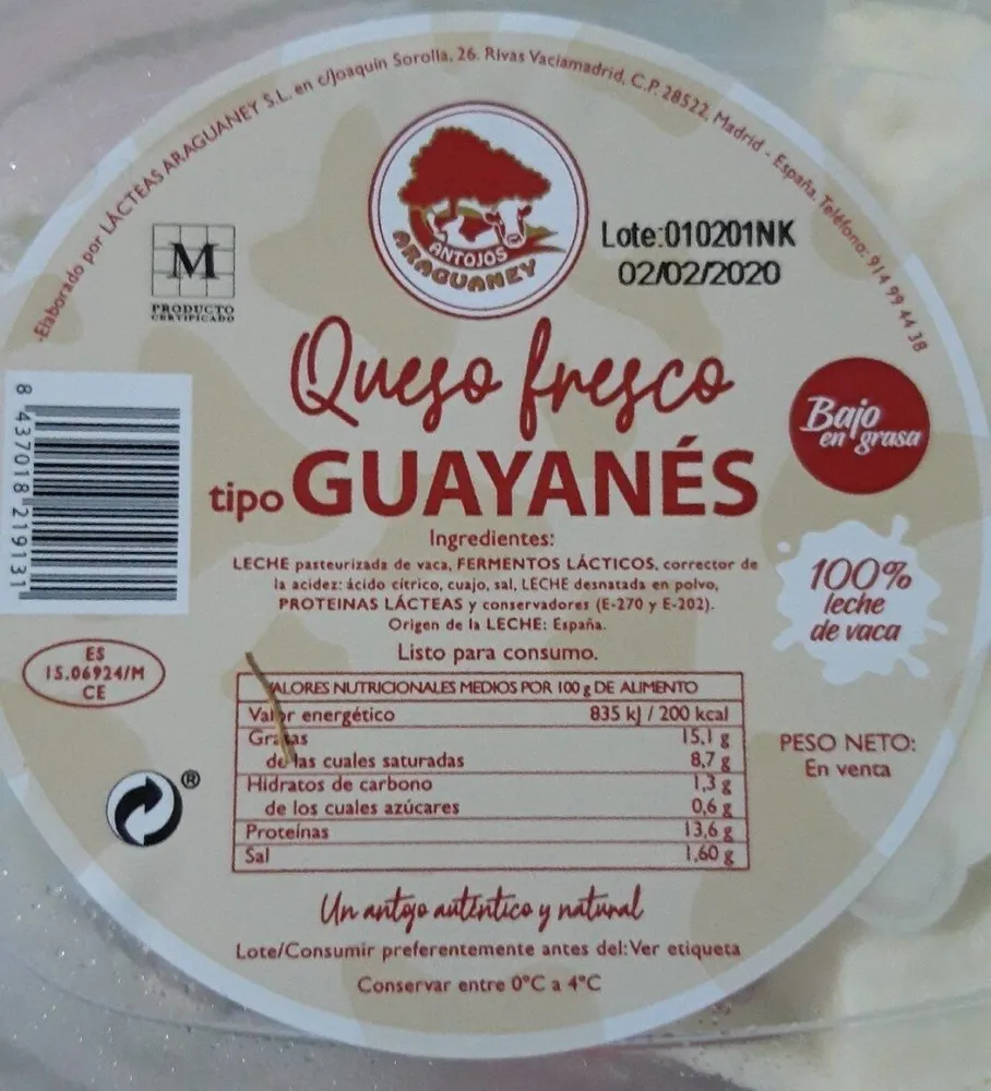 Queso Fresco tipo Guayanés