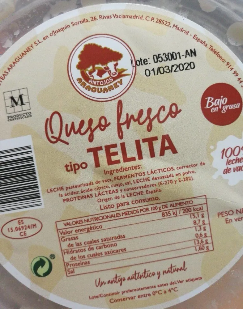 Queso fresco tipo Telita
