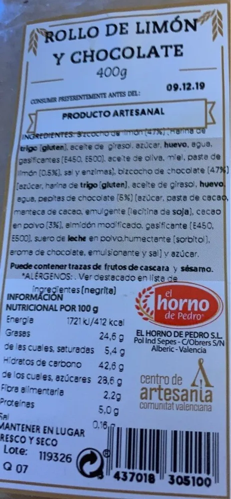 Rollito de limón y chocolate