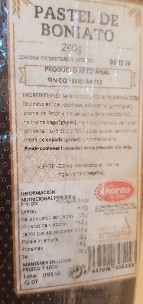 Pastel de boniato