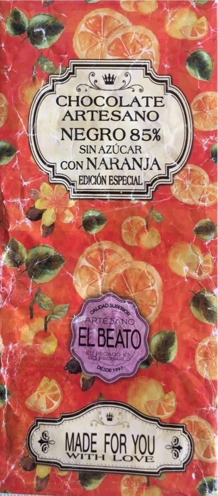 Chocolate 85% cacao con naranja