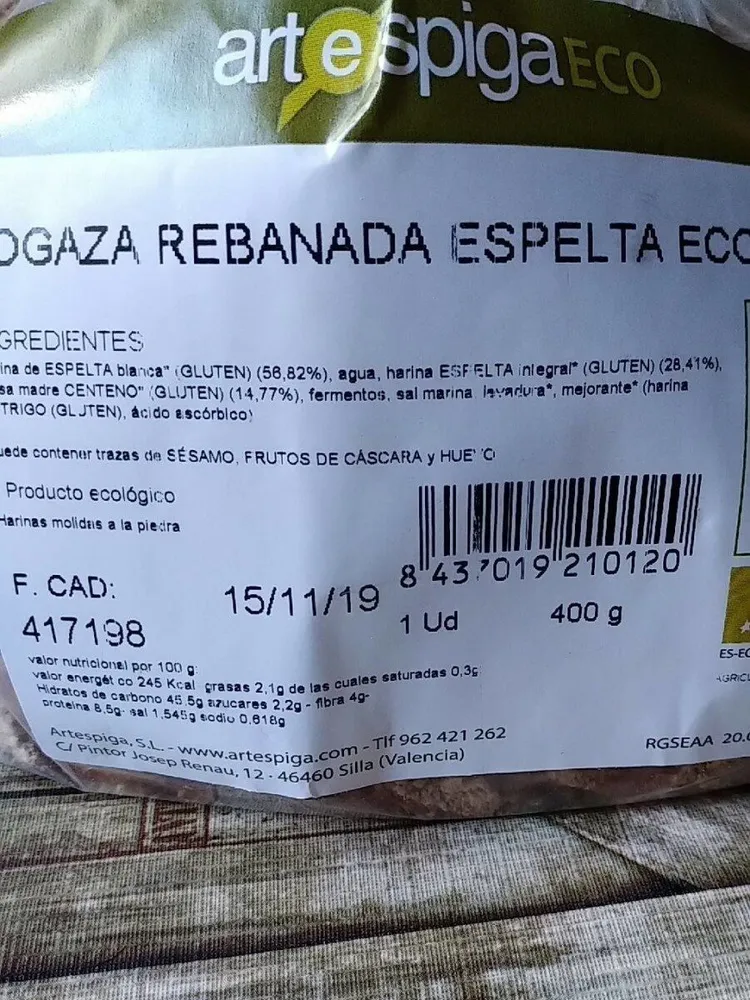 Hogaza rebanada espelta eco