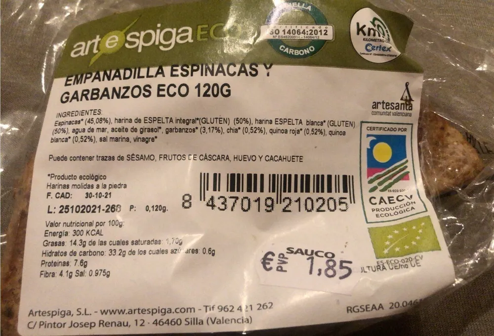 Empanadilla espinaca y garbanzos eco