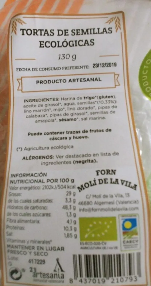 tortas de semillas ecológicas