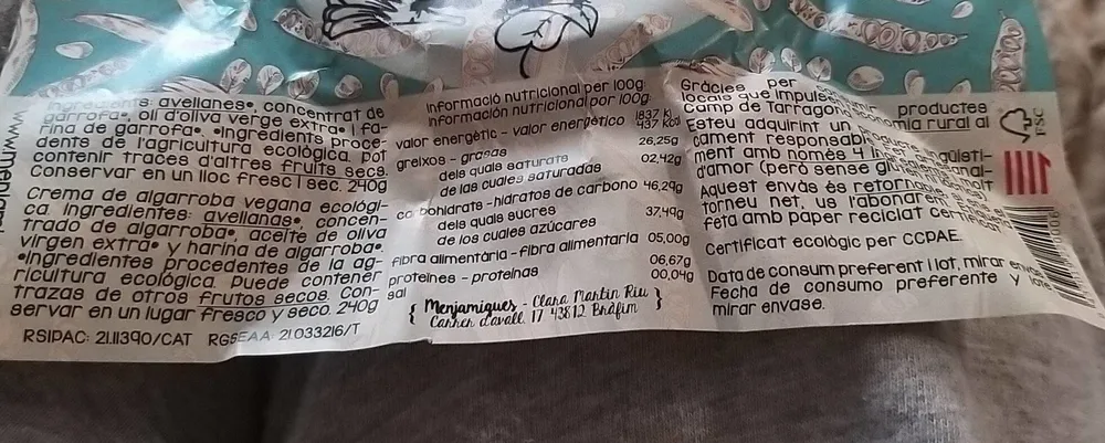 Crema de garrafa vegana ecològica