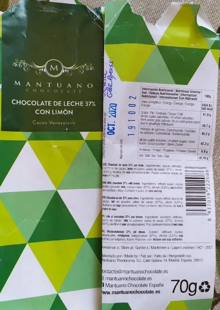 Chocolate de leche con limon