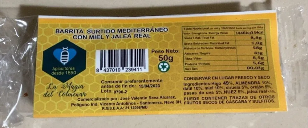 Barrita surtido mediterraneo con miel y jalea real