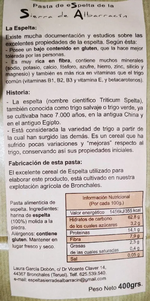 Pasta espelta sierra Albarracín