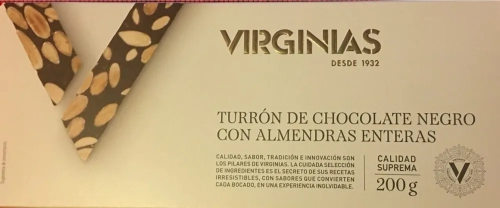 Turrón de chocolate negro con almendras enteras