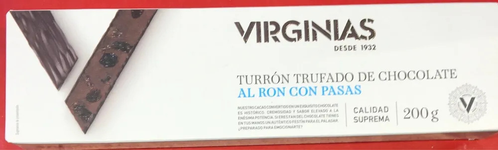 Turron trufadi de chocolate al ron con pasas
