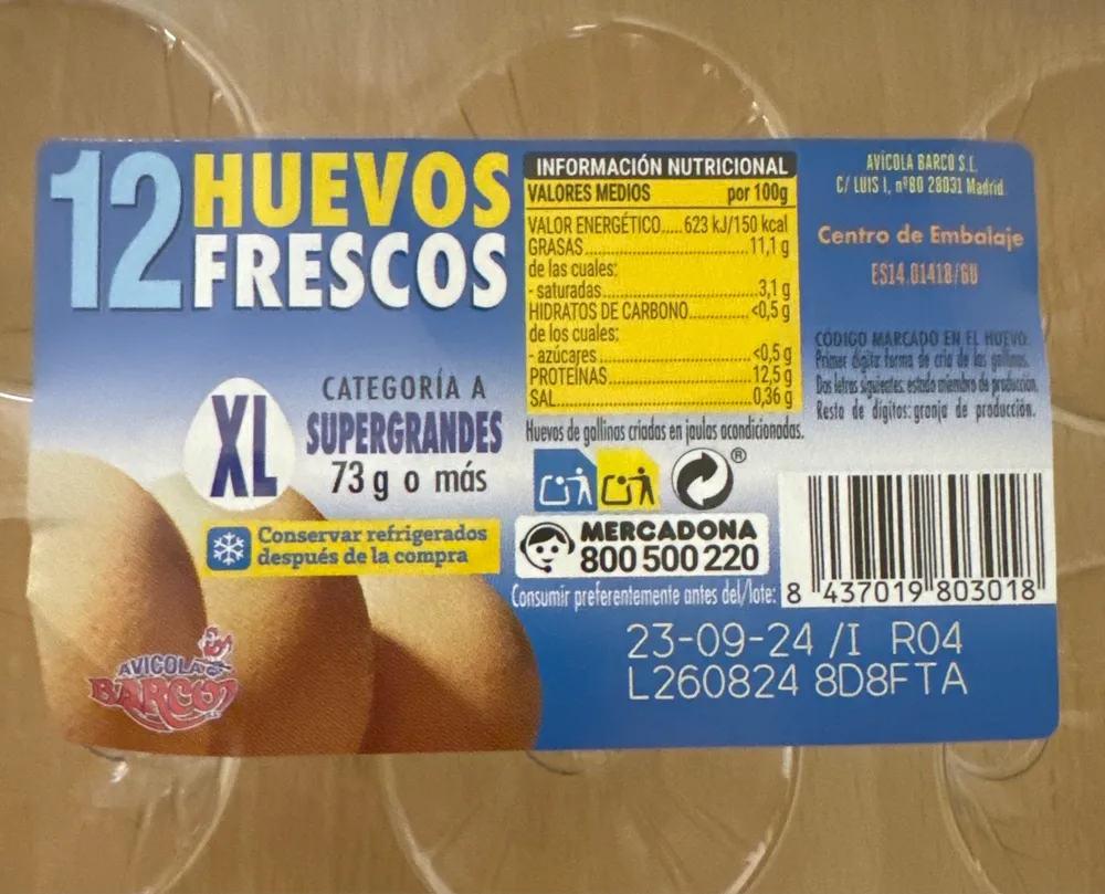 12 huevos frescos XL