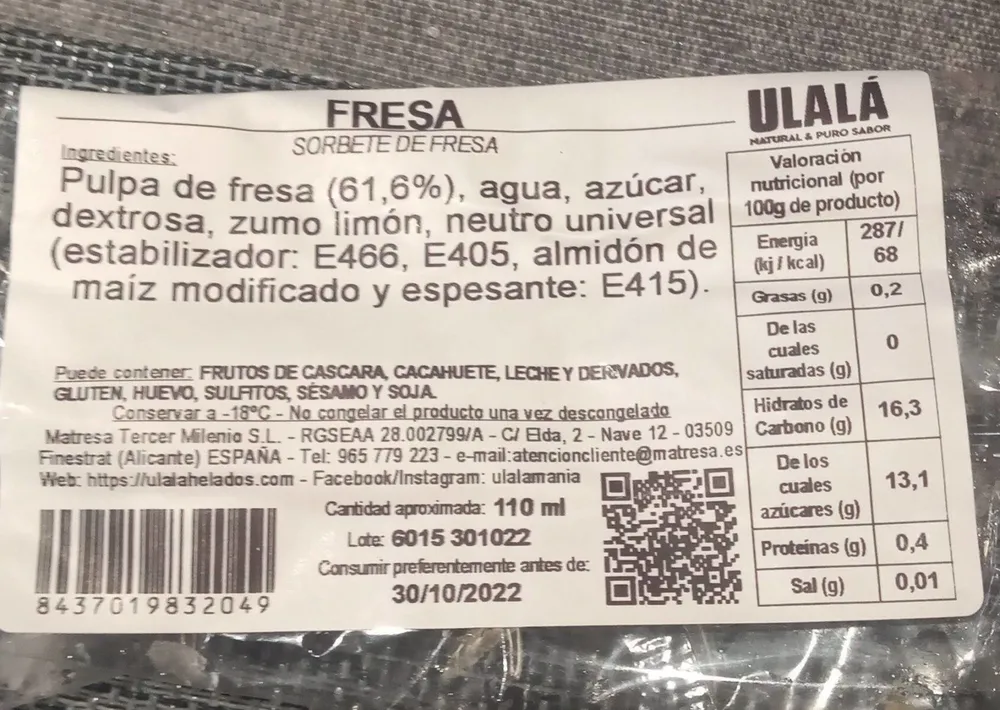 Sorbete de fresa