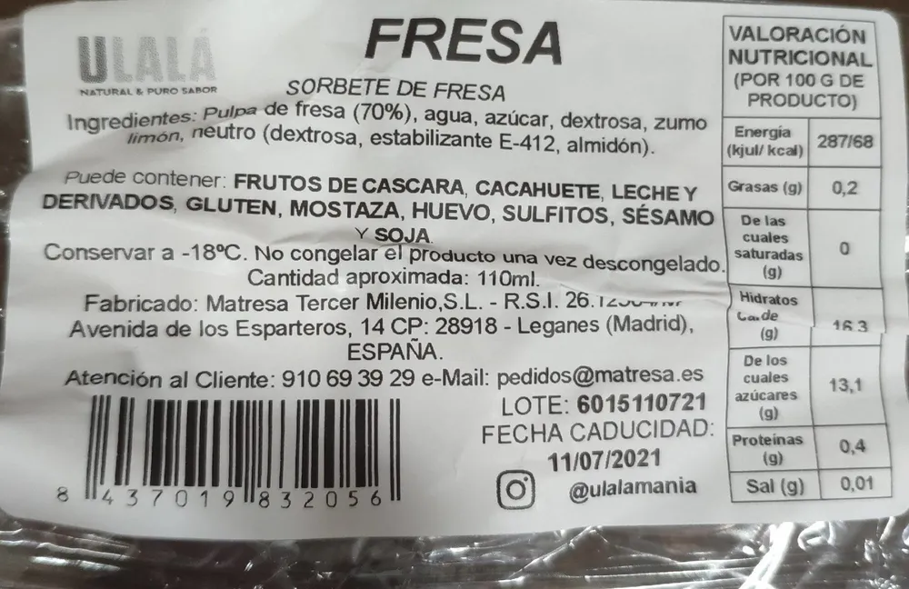Sorbete de fresa