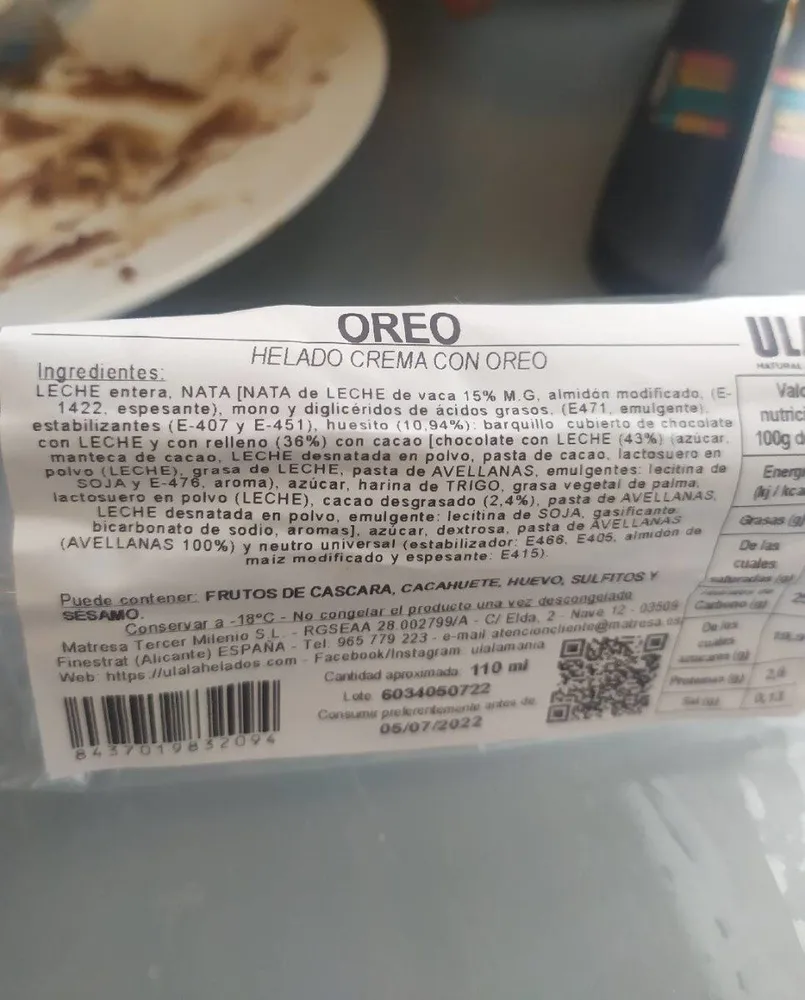 Helado oreo
