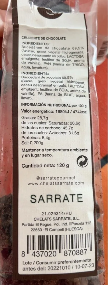 Crujiente de chocolate