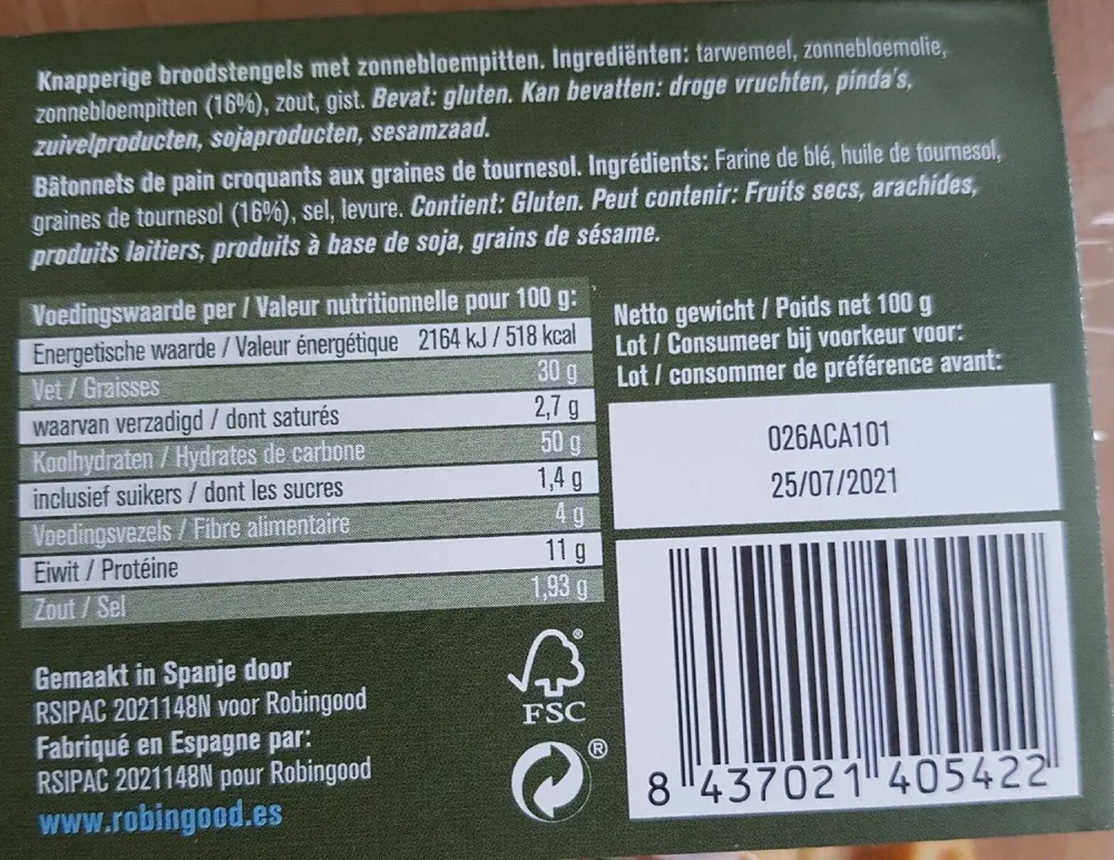 Bâtonnet de pain aux graines