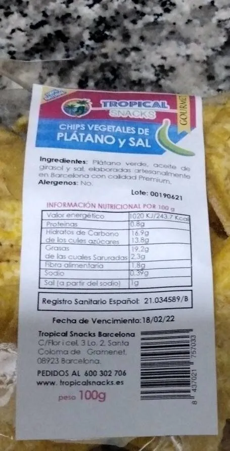 Chips vegetales de plátano y sal