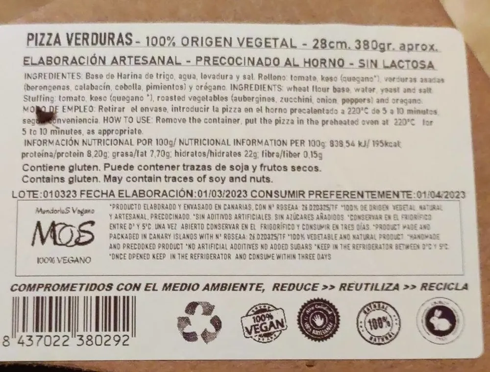 Pizza Verduras