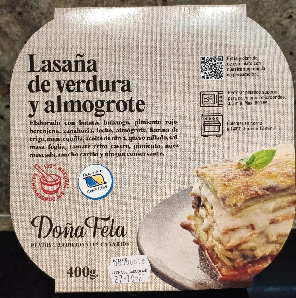 Lasaña de verdura y almogrote