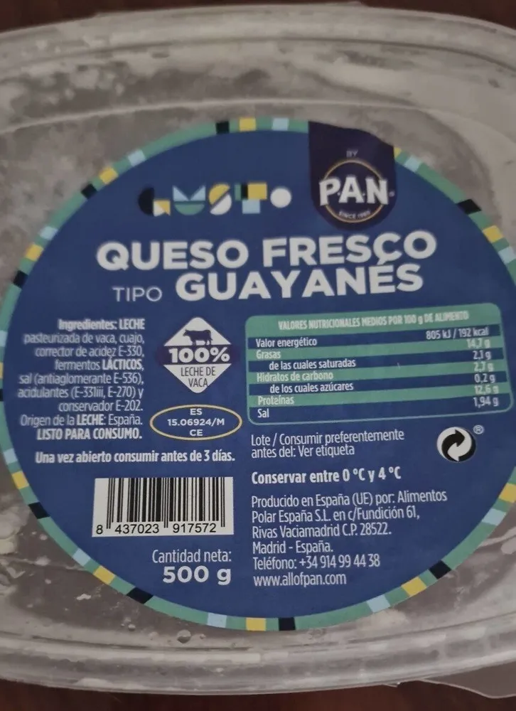 Queso Fresco Tipo Guayanes