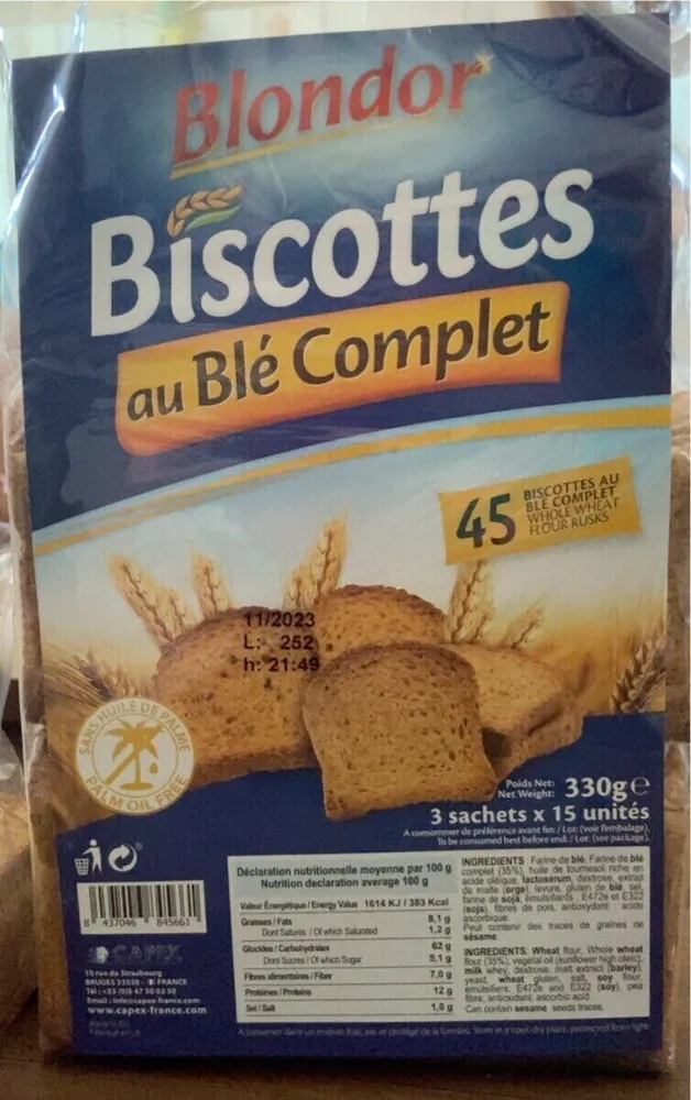 Biscottes au Blé Complet