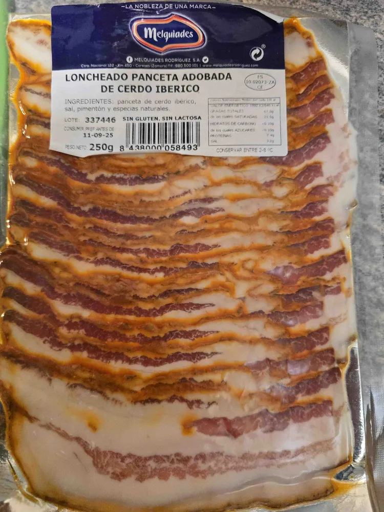 Loncheada panceta adobada de cerdo ibérico